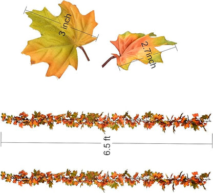 2 Pack Fall Garland Maple Leaf, 6.5Ft/Piece Hanging Vine Garlands Artificial Autumn Foliage Garland Thanksgiving Decor for Home Wedding Fireplace Party