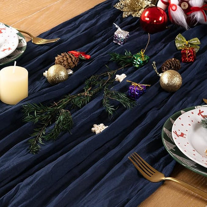 Navy Blue Cheesecloth Table Runner 6 Pack Christmas Table Runners Boho Gauze 120 Inches Navy Cheese Cloth Table Decor for Xmas Holiday Season Parties Wedding Bridal Baby Shower
