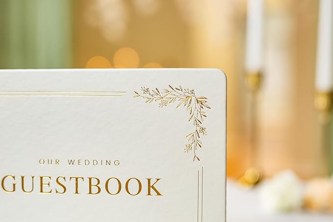 Floral Embossed Wedding Guest Book Set - 9 x 7.5 Hardcover Guestbook for Wedding Reception Sign in, Messages, Bridal Shower Engagement Party (White Cream)