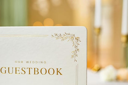 Floral Embossed Wedding Guest Book Set - 9 x 7.5 Hardcover Guestbook for Wedding Reception Sign in, Messages, Bridal Shower Engagement Party (White Cream)