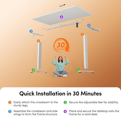 FEZIBO Standing Desk, 63×28 Inches Electric Height Adjustable, Sit Stand Up, Computer Office Desk with Splice Board, While Frame/While TOP