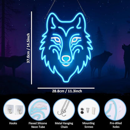 Wolf Neon Sign, Dimmable LED Wolf Light Animal Wall Decor, Christmas Gift Birthday Gifts for Boys Men, Bedroom Living Room Man Cave Home Decoration With USB Powered
