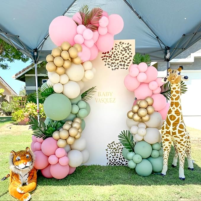 Pink and Green Balloons Sage Green Pink Metallic Gold Balloons Latex Balloon for Party Decorations Adult-oriented Parties as Weddings Celebrations Business Events and Family Gatherings.