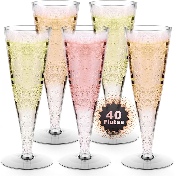 40 Pack Plastic Champagne Flutes Disposable Champagne Glasses, 4.5Oz Clear Mimosa Glasses Bar Bulk Cocktail Cups for Wedding Party Supplies Engagement Decor, Copas De Plastico Para Brindis