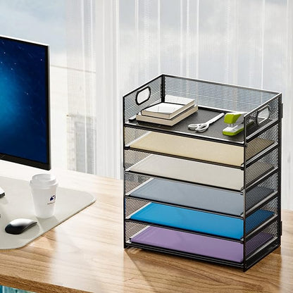 Marbrasse 2 Pack Desk Organizer with Handle, 6 Tier Paper Letter Tray, Mesh Desk File Organizer for Office, School and Home