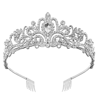 LUXURRI Tiaras for Women Princess Crowns for Woman Crystal Silver Headband for Women Rhinestone Hair Accessories Halloween Tiara for Girls Birthday Tiara Silver Crown for Costume Prom