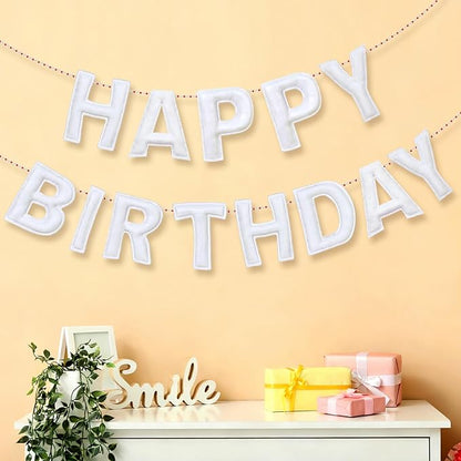 Felt Happy Birthday Garland Rainbow Banner Reusable Happy Birthday Sign Party Supply for Party Decor(White Color,Normal)