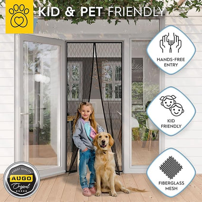 AUGO Magnetic Fiberglass Design Screen Door - Self Sealing, Heavy Duty, Hands Free Mesh Partition Keeps Bugs Out - Door Screen Magnetic Closure - Patent Pending Keep Open Feature - 38 Inch x 83 Inch