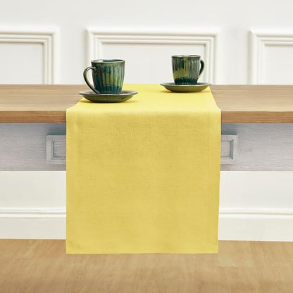 Solino Home Linen Sunshine Yellow Table Runner 120 Inches Long - 100% Pure Linen 14 x 120 Inch Table Runner - Fete