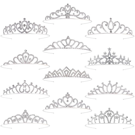 12 Pcs Tiaras Crowns Headbands for Women Girls Silver Princess Tiara Bulk Crown Tiaras Rapunzel Crown for Wedding Birthday Crystal Tiara for Prom, Bride, Pageant, Halloween