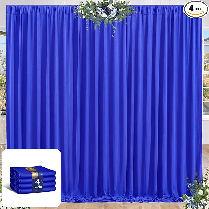 16 x 10ft Royal Blue Backdrop Curtains 4 Panels for Graduations Retirement Photo Backdrop Drapes No-Wrinkle Polyester Curtain Panels Soft Long Curtains Backdrop for Birthday Party Wedding Baby Shower