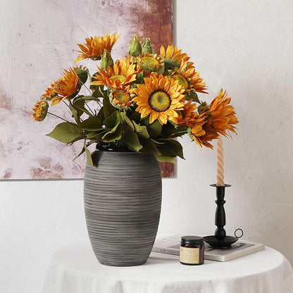 ALMA Large Black Vase Home Decor, 12'' Tall Gray Boho Decorative Vase with Wide Mouth, Ceramic Table Pampas Grass Vase for Centerpieces, Living Room, Farmhouse, Entryway, Mantel, Bookshelf