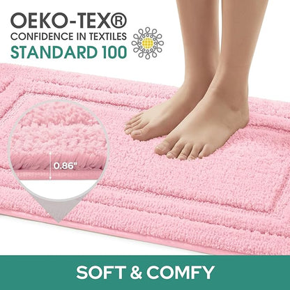 HOMEIDEAS Bathroom Rugs Sets 3 Piece, Super Soft and Absorbent Non Slip Microfiber Toilet Bath Mat with U-Shaped (Light Pink)