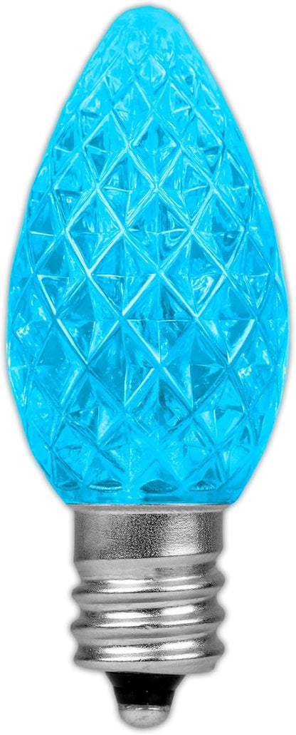 Novelty Lights 25pk Teal C7 LED Faceted Christmas Light Replacement Bulbs, Ultra Bright Dimmable Replacement Lamps for Indoor/Outdoor Light Strings