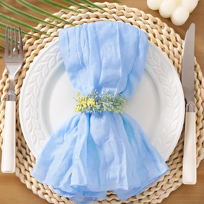 Socomi Blue Cheesecloth Napkins Light Sky Blue Fall Thanksgiving Cheese Cloths Gauze Set of 24 Boho Washable Dinner Table Napkins for Wedding Party Baby Shower Birthday Party Decor