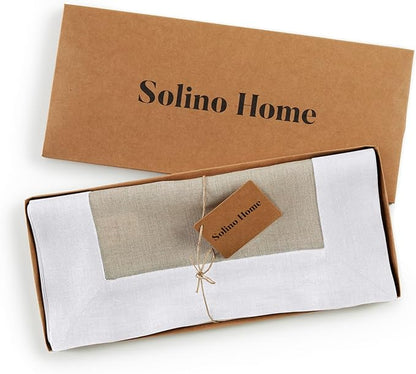 Solino Home Linen Table Runner 36 Inches - 100% Pure Linen White and Natural Short Table Runner 14 x 36 Inch Ideal for Dresser and Coffee Tables - Contempo - Holiday, Winter