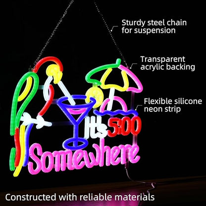 Somewhere Neon Sign, USB Powered, 11.4"×11" Dimmable Metal LED Neon Lights, Wall Decor for Bedroom, Party Pub, Kids' Room, Home Decoration, Man Cave, Gaming Room