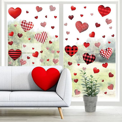 Valentines Day Decorations Window Clings, Resuable Red & Pink Heart Shaped Static Window Stickers for Valentines Day Decor - Valentine's Day Decorations for The Home, Bathroom Window