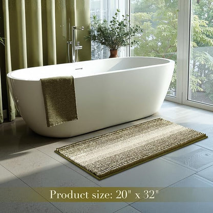 BSICPRO Bathroom Rugs, Bath Mat Non Slip 20 x 32 Inches Water Absorbent Chenille Floor Mats Machine Washable (Olive Green)