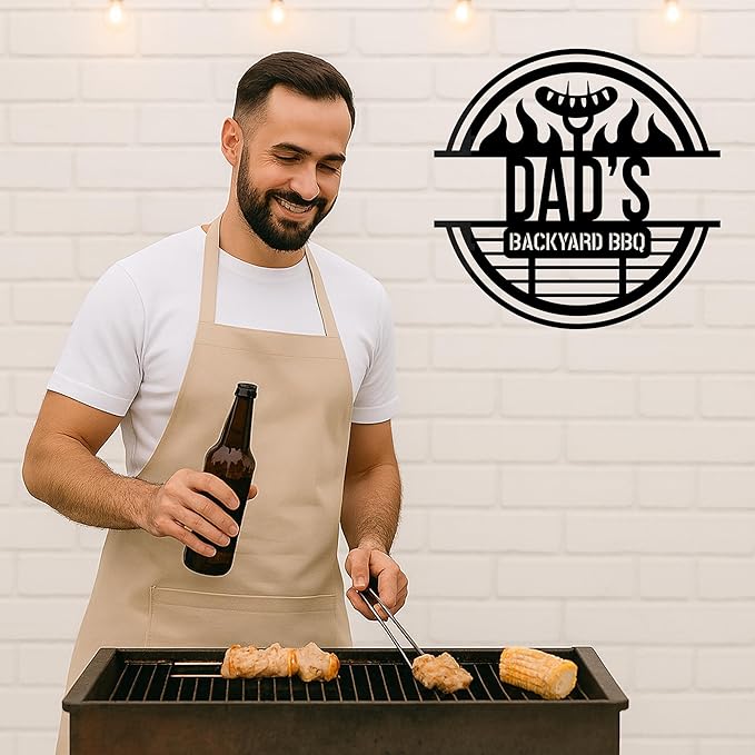Personalized BBQ Cut Metal Sign, Custom Name Outdoor Grill Wall Art for Patio Kitchen, Backyard Barbecue Decoration