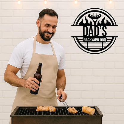 Personalized BBQ Cut Metal Sign, Custom Name Outdoor Grill Wall Art for Patio Kitchen, Backyard Barbecue Decoration
