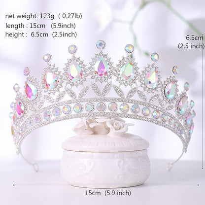 FORSEVEN Crystal Tiaras and Crowns for Women - Wedding and Birthday Party Princess Crown Hair Accessories - Bride Rhinestone Headband Halloween Decorations Hairband