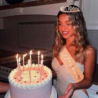 CIEHER 17th Birthday Crown and Sash for Girls, It's My 17 Bday Sash, 17th Birthday Decorations Rose Gold