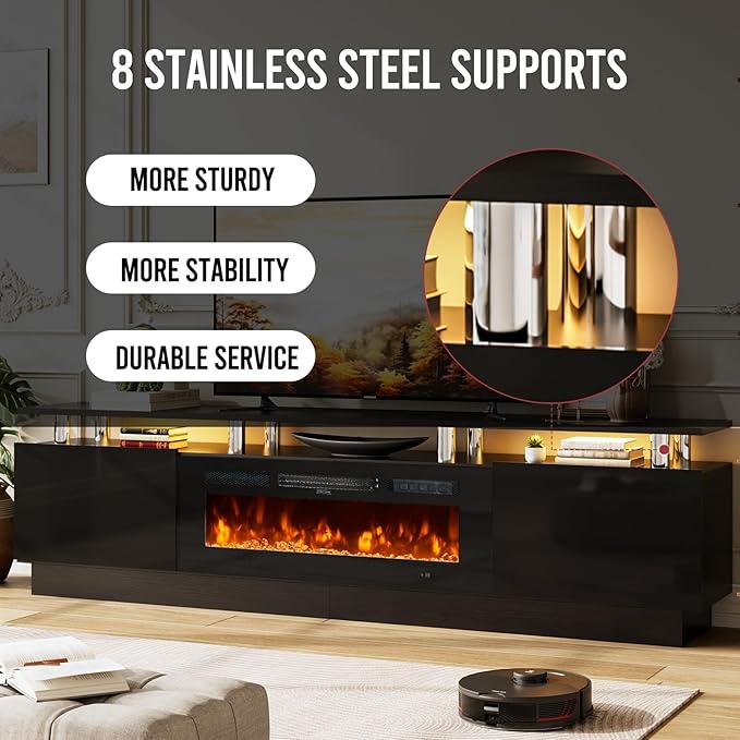90" TV Stand for Living Room, Large Entertainment Center & Media Console, Fits TVs up to 100", Storage Cabinet with Shelves, 50" Electric Fireplace