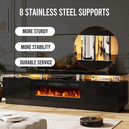 90" TV Stand for Living Room, Large Entertainment Center & Media Console, Fits TVs up to 100", Storage Cabinet with Shelves, 50" Electric Fireplace