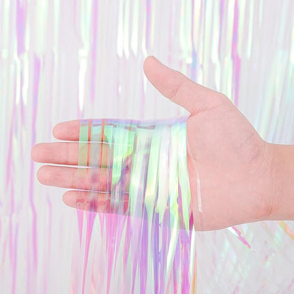 3 Pack 3.3x8.2 Feet Iridescent Transparent Foil Fringe Backdrop Curtains, Tinsel Streamers Birthday Party Decorations, Fringe Backdrop for Graduation Baby Shower Gender Reveal Disco Party
