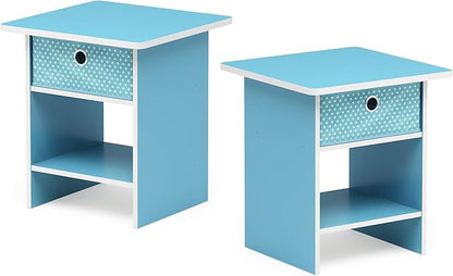 Furinno Dario End Table / Side Table / Night Stand / Bedside Table with Bin Drawer, 2-Pack, Light Blue/Light Blue