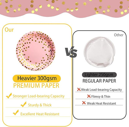 175 Pcs Pink Gold Paper Plates and Napkins Set,Disposable Dinnerware for 25 Guests for Party Wedding Birthday