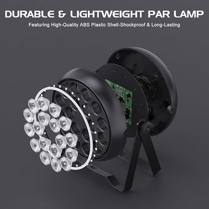 RGBW Par Light with Halo Ring Stage Light, Sound Active Uplight for Party & DJ DMX512 & Remote Control for Wedding and Strobe Light