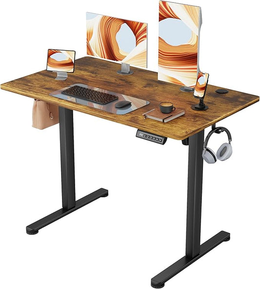 Furmax Electric Standing Desk, 40 x 24 Inches Sit Stand up Desk, Sit Stand Height Adjustable Home Office Desk with 4 Height Position Memory - with Splice Board (Rustic Brown, 40)