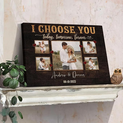 Dem Canvas Personalized Canvas Prints, Custom Photo And Name, I Choose You Forever, Wedding Gifts For Couple Anniversary Valentines Canvas (36x24)