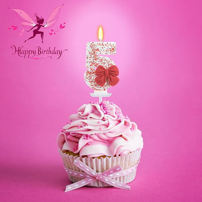 Birthday Candle for Cake, Red Bow Number Candles, 2.76 inch Cake Topper Decoration for Birthday Party (Number 5)