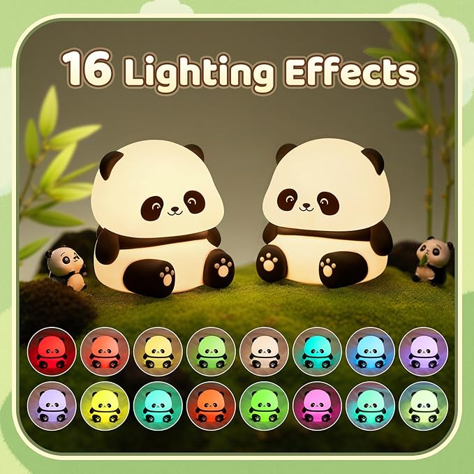 One Fire Panda Night Light for Kids Night Light, 16 Colors nightlight for Kids Room, Dimmable + Soft Silicone +12H Use Touch Nightlight Cute Lamp Kawaii Panda Gifts for Baby Toddler Girl Boy