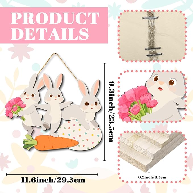 Kercan Easter Cross Wall Decoration with Purple Fabric, White Lily Flowers and Dove, He is Risen Wood Sign, 14.2x9.8 Inch Religious Home Decor (Rabbit-D)