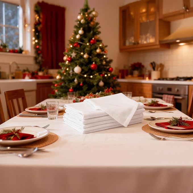 Encasa XO White Cloth Napkins Set of 6, 17"x17" | Solid Color Cotton Dinner Napkins | Washable & Reusable Napkins for Dining Table Fall Decoration, Holiday & Christmas Festivals