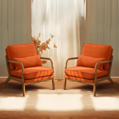 Bonnlo Burnt Orange Accent Chairs Set of 2, Upholstered Mid Century Modern Lounge Chairs Reading Chairs Side Sitting Chair Solid Wood Farmhouse Armchairs for Living Room, Bedroom, Guest Room