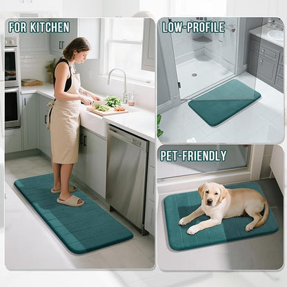 Yimobra Teal Bath Mat, Super Soft Absorbent Memory Foam Bathroom Rug Non Slip, Quick Dry, Machine Washable Floor Carpet for Tub Shower, Home Decor Accessories, 24x17