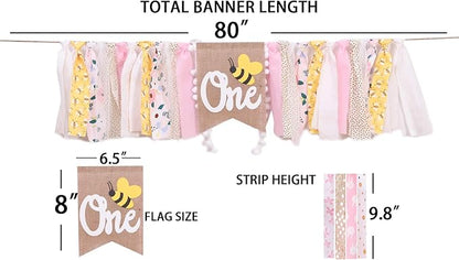 1st Happy Birthday Banner - Highchair Banner Tassels for Girl&Boy Birthday Party Decoration,Baby Birthday Photo Props Party Supplies(Bee)