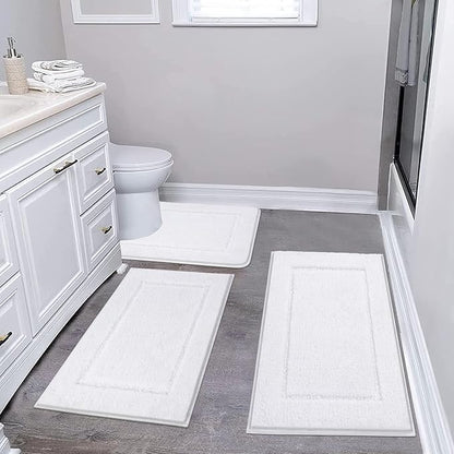 Pauwer Bathroom Rug Set - 3 Piece Shower Mats with U-Shaped Contour Toilet Mat, Absorbent Microfiber Plush Bath Mats, Non Slip, Machine Washable Shaggy Floor Mats
