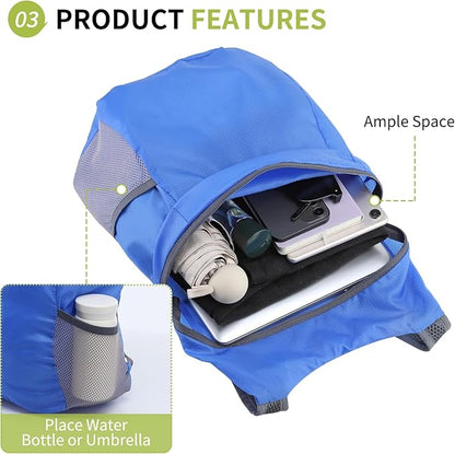 20L Ultra Hiking-Daypack Lightweight Foldable Travel Packable Backpack for Camping Cycling Outdoor,Sapphire
