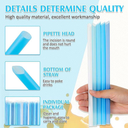 Tessco for you Jumbo Smoothie Straws Bulk Large Plastic Disposable Bubble Tea Straws Wide-Mouthed Individually Wrapped for Tall Homemade Milkshakes Drinking(9.84 Inch,Blue,600 Pcs)