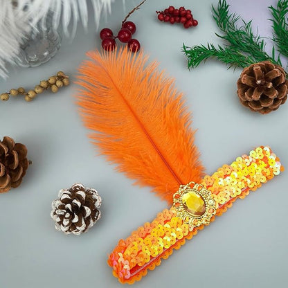 Feather Headpiece Sequins Headbands 1920s Flapper Showgirl Headpieces for Women Girls Carnival Party Accessories