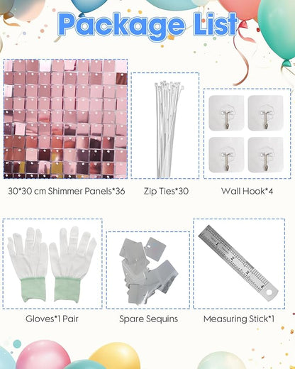 Pink Shimmer Wall Backdrop 36 Panels Cover 6 x 6 Ft, Photo Backdrops for Wedding,Anniversary,Birthday,Party Decoration