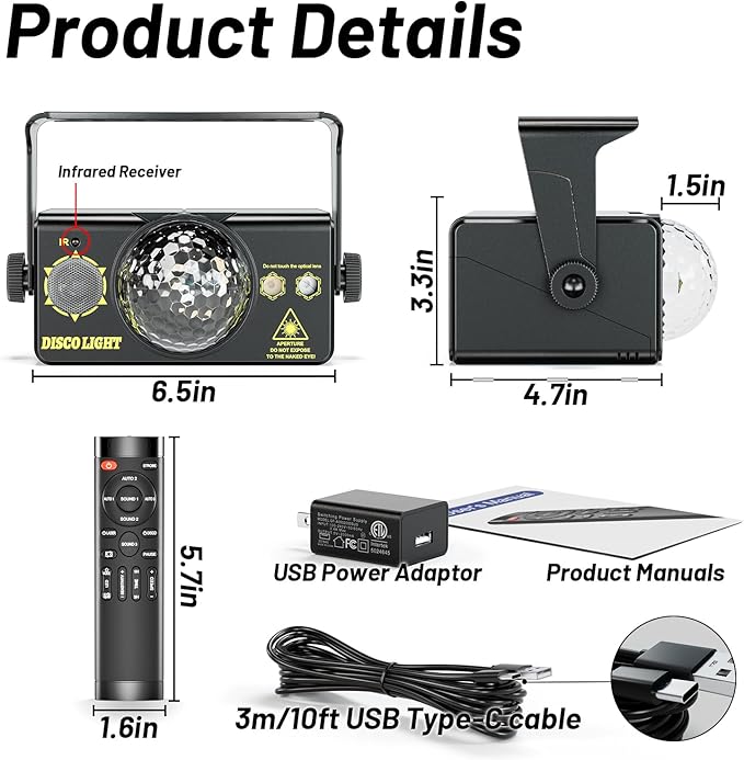 Party Lights, DJ Disco Light Disco Ball Light Sound Activated Strobe Stage Lights for Parties Birthday Christmas Gift Wedding Karaoke KTV Bar Club Pub Dance Home Room Halloween Decorations