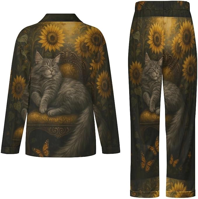 Lemons Leaves Ceramic Style Womens Pajama Set Long Sleeve Pajamas Top And Pants Soft Loungewear Pjs Sets