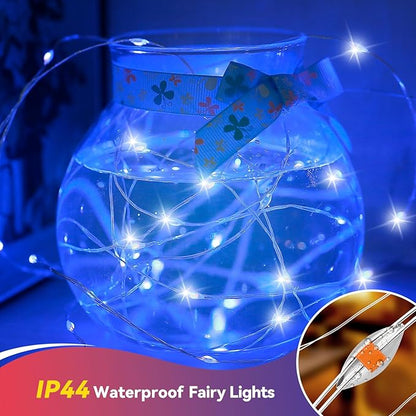 4 Pack 240LED Christmas Fairy Lights Battery Operated - 20FT Twinkle Lights with 2 Lighting Modes Indoor Outdoor, Waterproof Led Fairy String Lights for Bedroom, Classroom, Dorm, DIY Decor, Blue